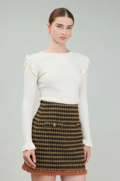 Online Ruffled Shoulder Top Women Knitwear | Long Sleeve Tops