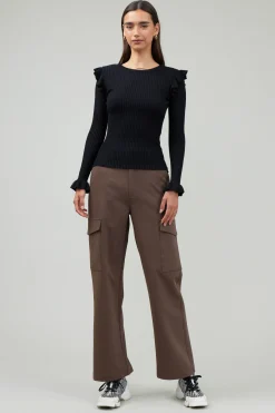 Best Ruffled Shoulder Top Women Knitwear | Long Sleeve Tops