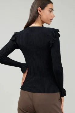 Best Ruffled Shoulder Top Women Knitwear | Long Sleeve Tops