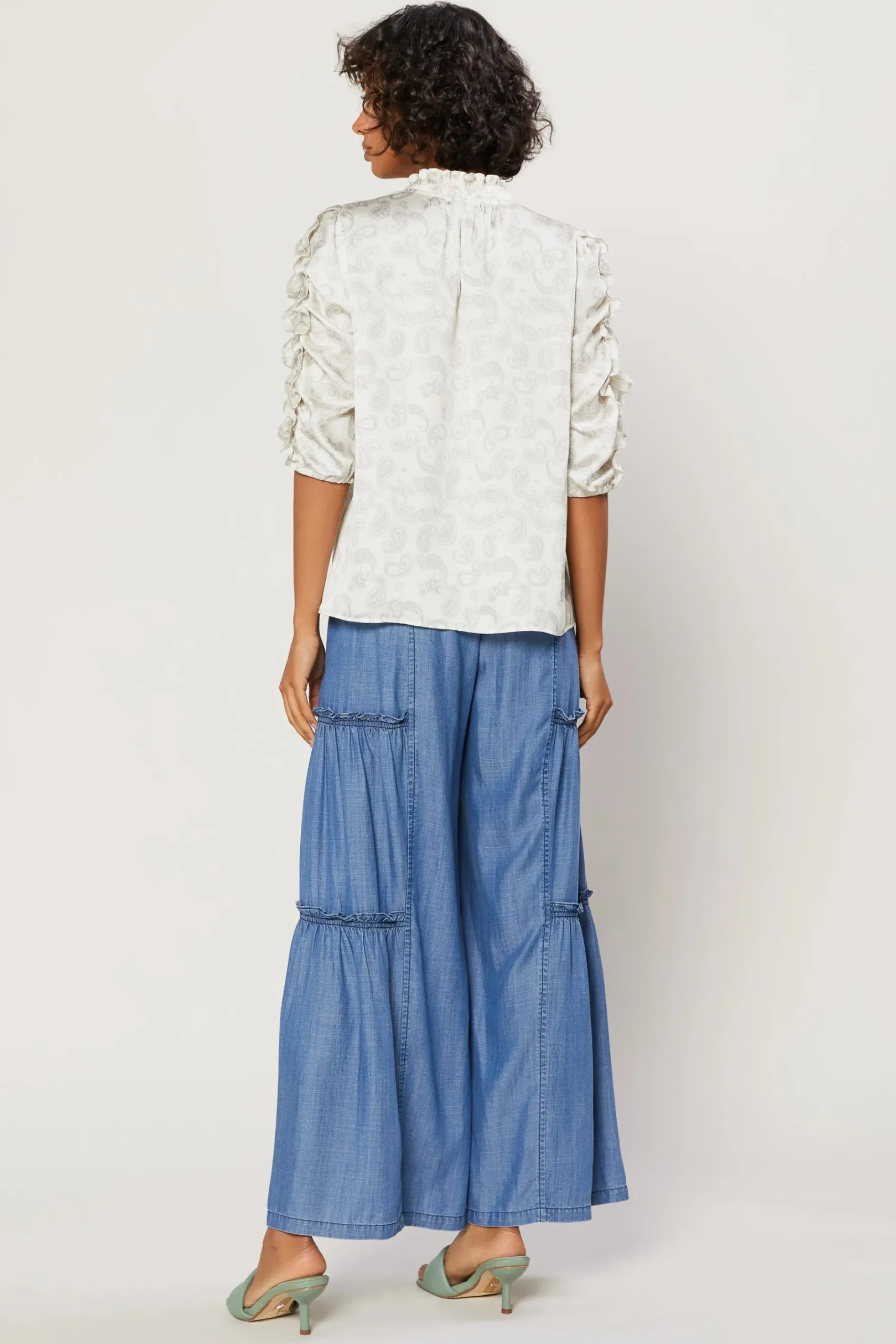 New Ruffled Sleeve Jacquard Top Women Long Sleeve Tops