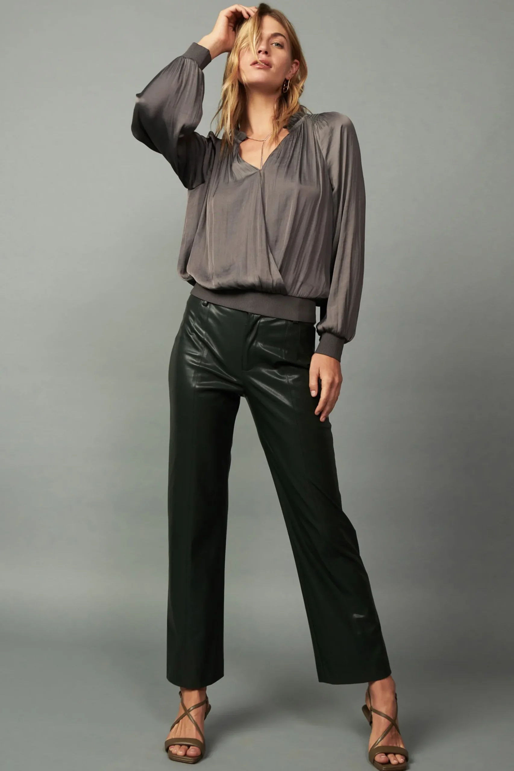 Hot Ruffled Surplice Blouse Women Long Sleeve Tops