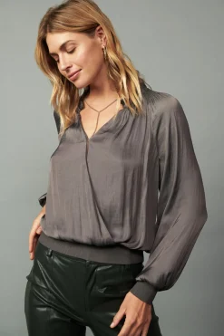 Hot Ruffled Surplice Blouse Women Long Sleeve Tops