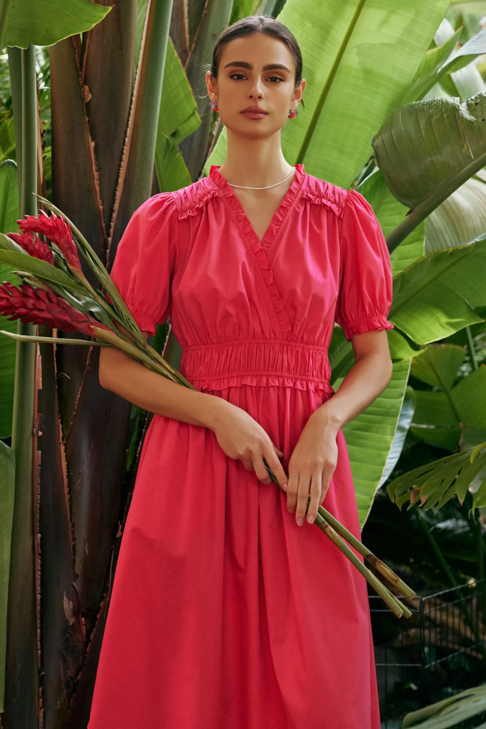 Sale Ruffled Surplice Midi Dress Women Midi Dresses