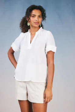Sale Ruffled Trim Blouse Women Short Sleeve Tops