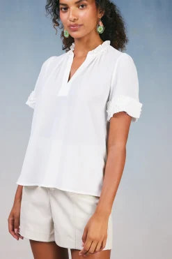 Sale Ruffled Trim Blouse Women Short Sleeve Tops