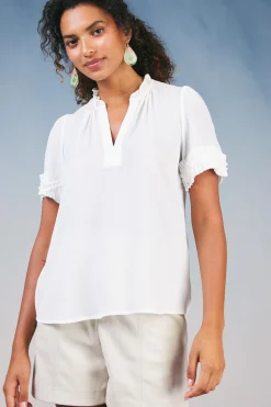 Sale Ruffled Trim Blouse Women Short Sleeve Tops
