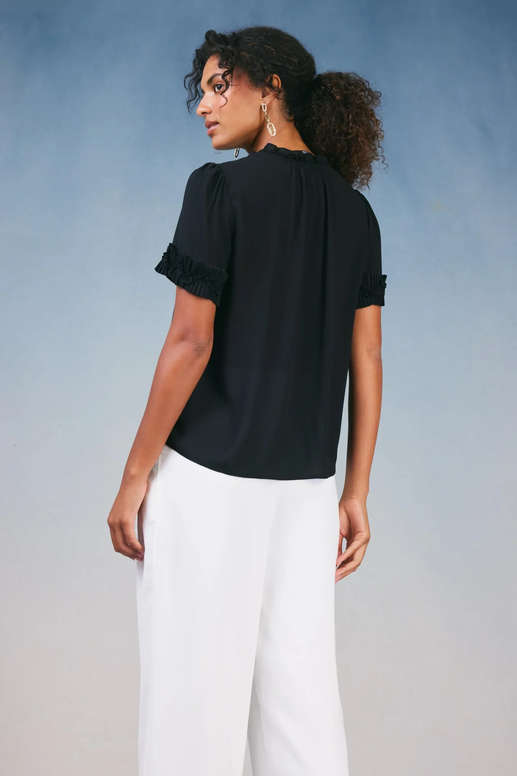 New Ruffled Trim Blouse Women Short Sleeve Tops