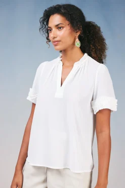 Sale Ruffled Trim Blouse Women Short Sleeve Tops