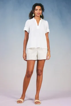 Sale Ruffled Trim Blouse Women Short Sleeve Tops