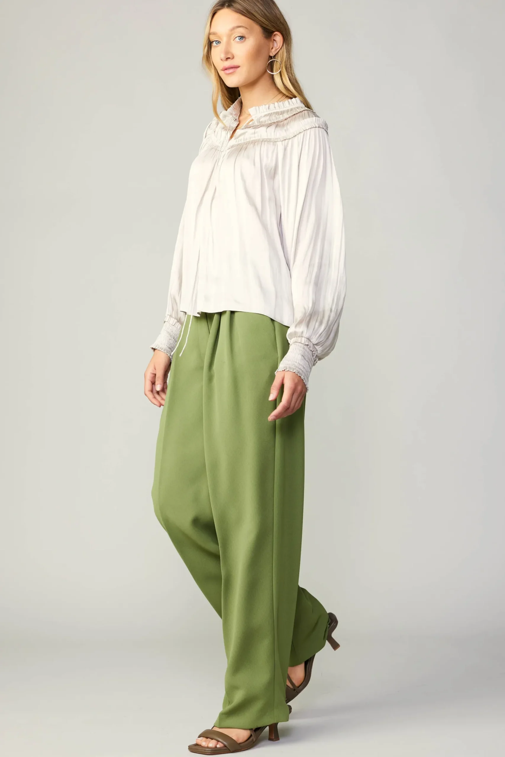Online Ruffled Yoke Blouse Women Long Sleeve Tops