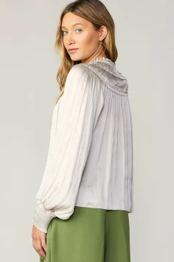 Online Ruffled Yoke Blouse Women Long Sleeve Tops