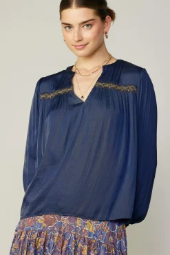 New Santa Fe Embroidered Blouse Women Long Sleeve Tops