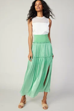 New Satin Weave Maxi Skirt Women Skirts