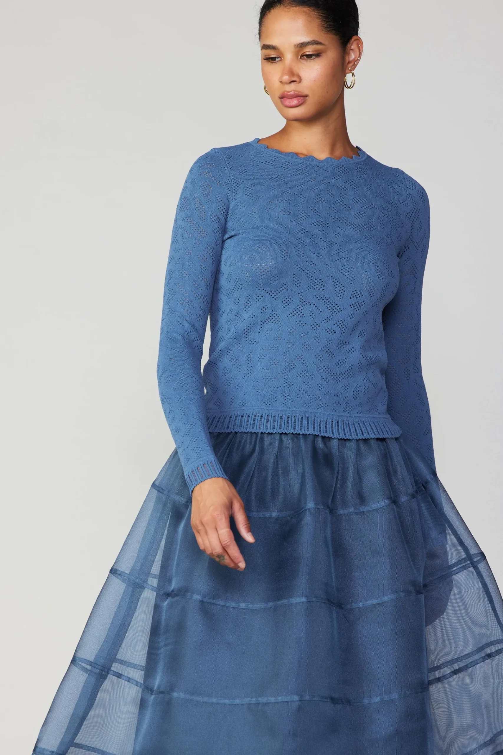 Sale Scalloped Knit Top Women Long Sleeve Tops | Sweaters