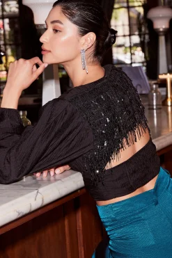 Online Sequin Back Cutout Top Women Long Sleeve Tops