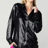 Online Sequin Buttonup Shirt Women Long Sleeve Tops