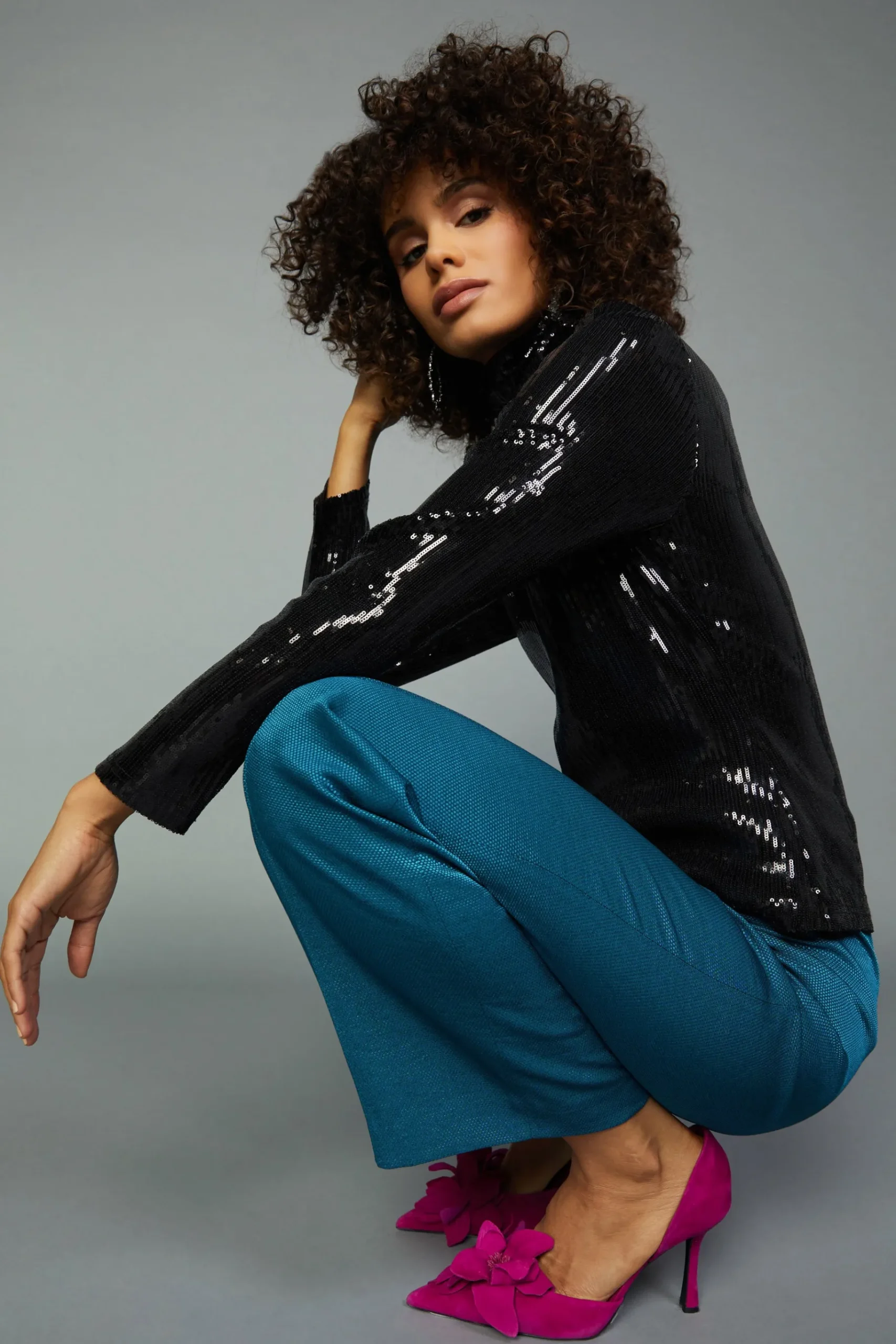 Discount Sequin Turtleneck Top Women Long Sleeve Tops