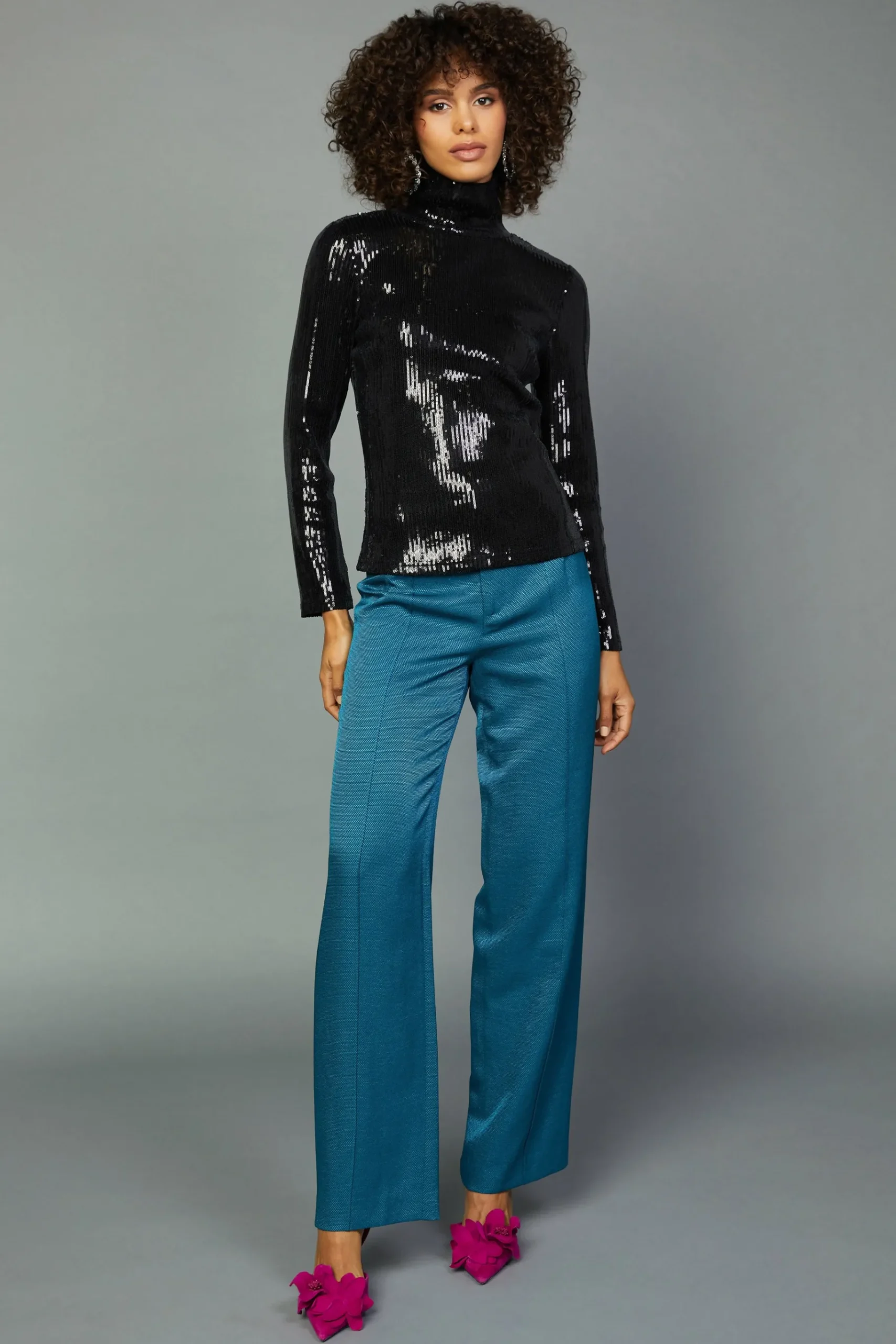 Discount Sequin Turtleneck Top Women Long Sleeve Tops