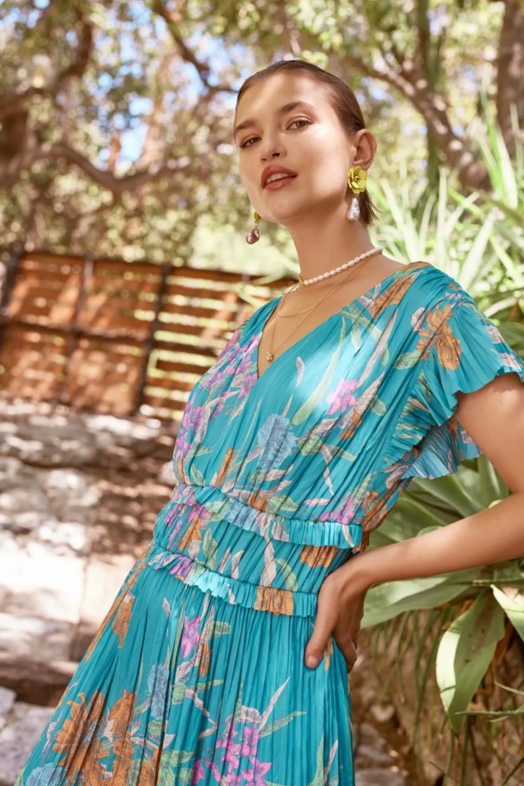 Clearance Sereia Botanical Motif Midi Dress Women Midi Dresses