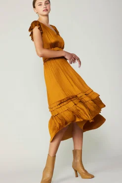 Fashion Sereia Pleated Midi Dress Women Midi Dresses