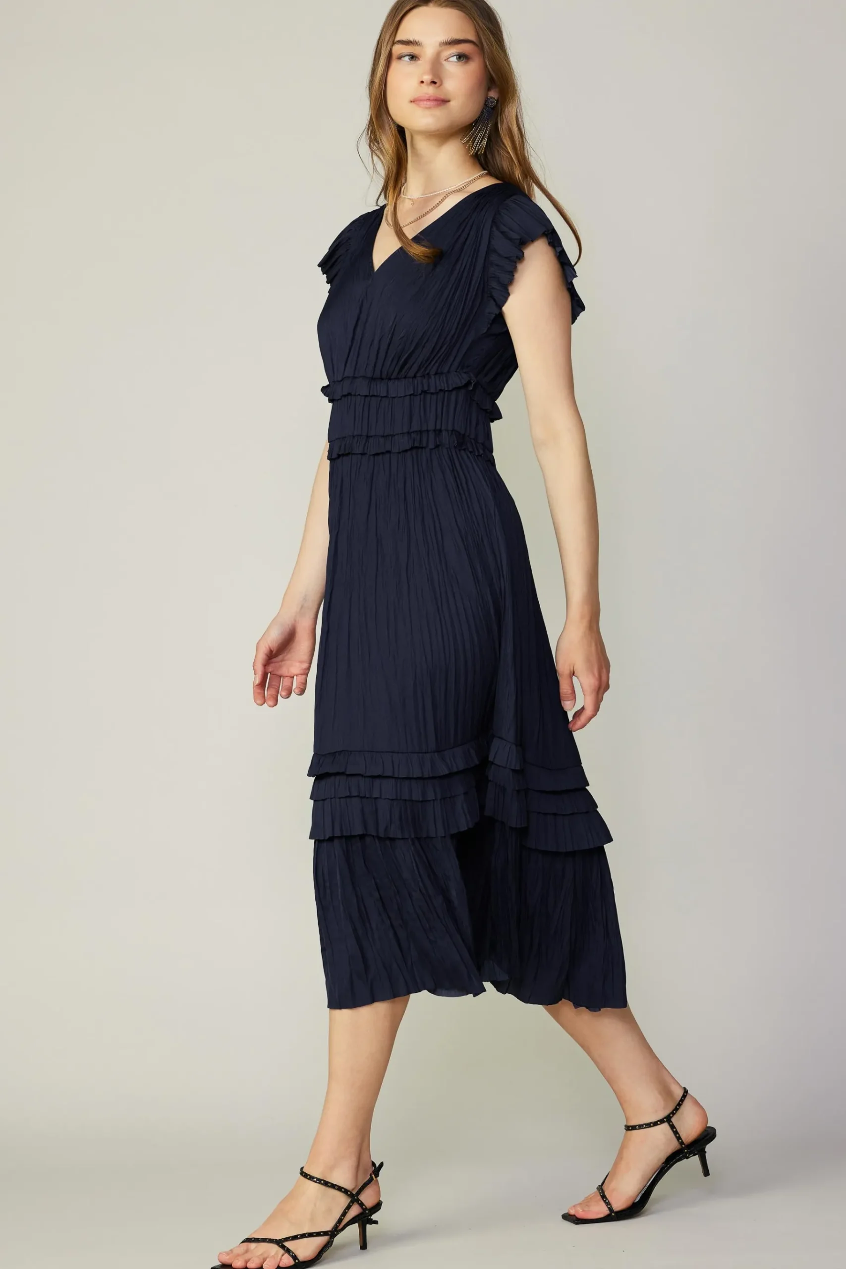 Fashion Sereia Pleated Midi Dress Women Midi Dresses