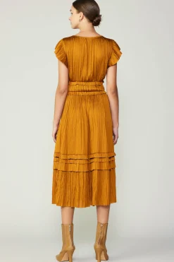 Fashion Sereia Pleated Midi Dress Women Midi Dresses