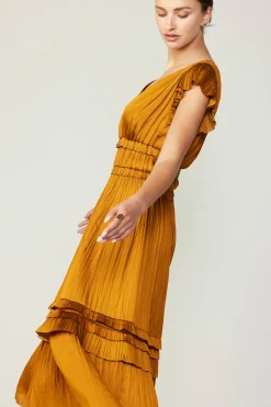 Fashion Sereia Pleated Midi Dress Women Midi Dresses