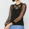 Online Sheer Crosshatch Cami-lined Top Women Long Sleeve Tops | Sweaters
