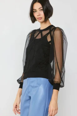 Online Sheer Crosshatch Cami-lined Top Women Long Sleeve Tops | Sweaters