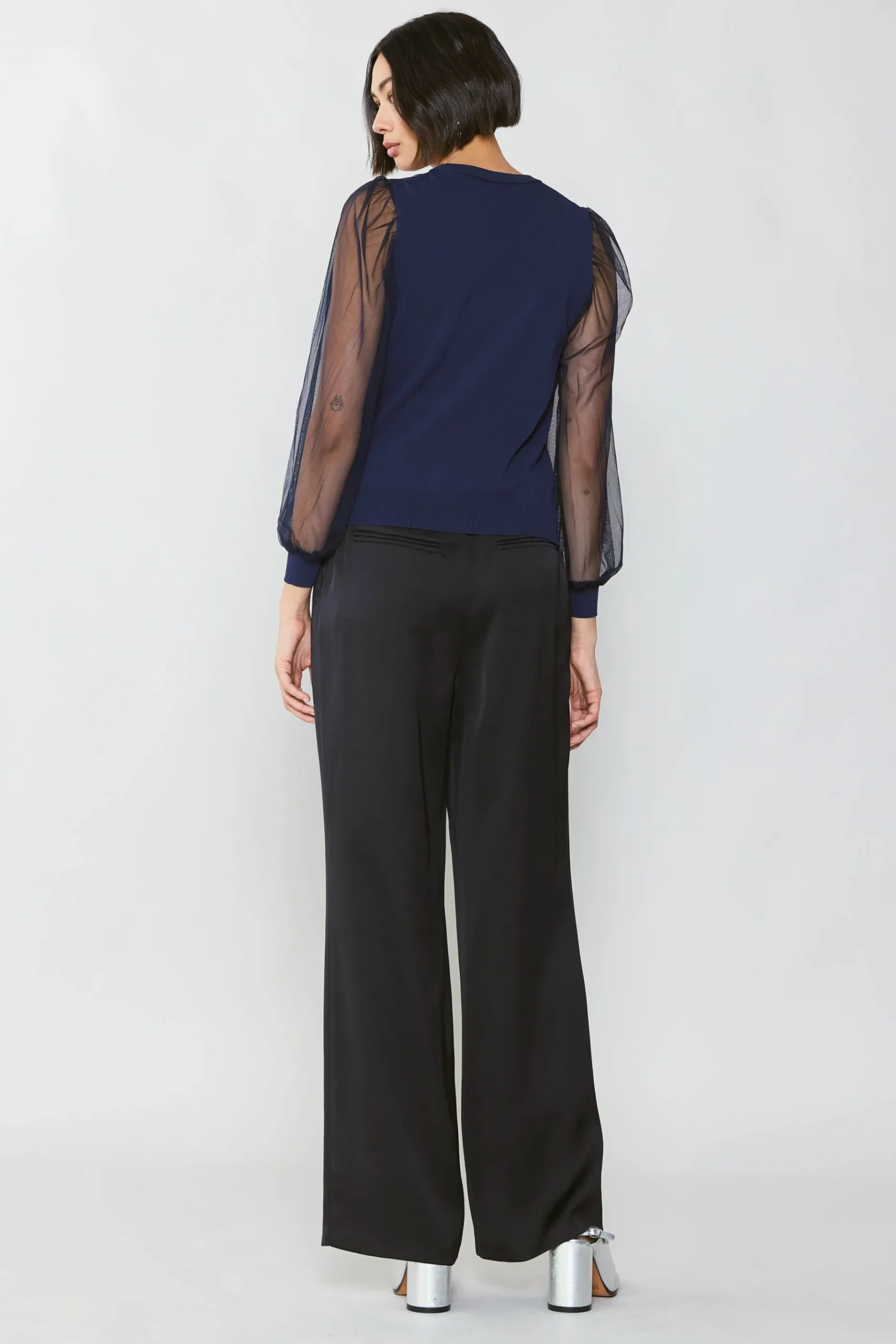 Best Sheer Crosshatch Cami-lined Top Women Long Sleeve Tops | Sweaters