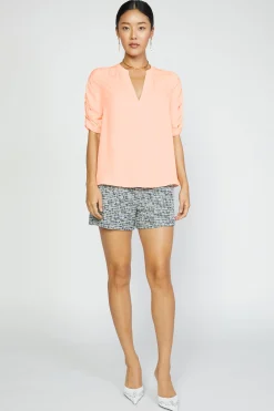 Clearance Shirred Sleeve Blouse Women Short Sleeve Tops
