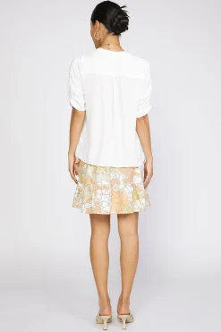 Hot Shirred Sleeve Blouse Women Short Sleeve Tops