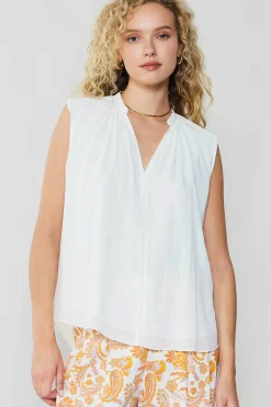 Sale Shirred Sleeveless Top Women Sleeveless Tops