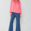 Fashion Shirred Yoke Blouse Women Long Sleeve Tops