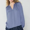Fashion Shirred Yoke Blouse Women Long Sleeve Tops
