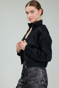 Best Shirred Zip Up Jacket Women Coats & Jackets