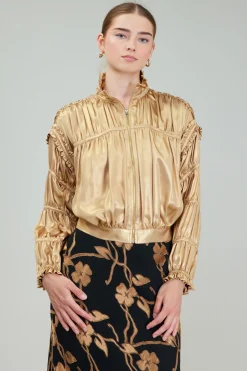 Best Shirred Zip Up Jacket Women Coats & Jackets