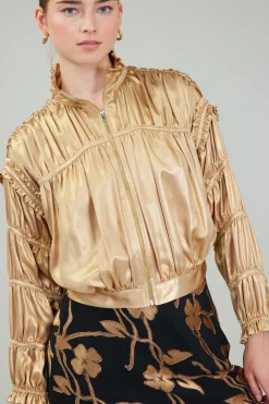 Best Shirred Zip Up Jacket Women Coats & Jackets