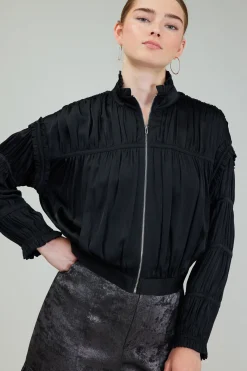 Best Shirred Zip Up Jacket Women Coats & Jackets