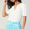 Best Short Sleeve Split Neck Blouse Women Short Sleeve Tops
