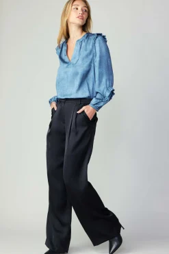 Online Silky Pintucked Trousers Women Pants