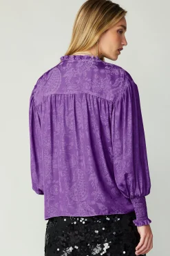 Hot Smocked Cuff Blouse Women Long Sleeve Tops