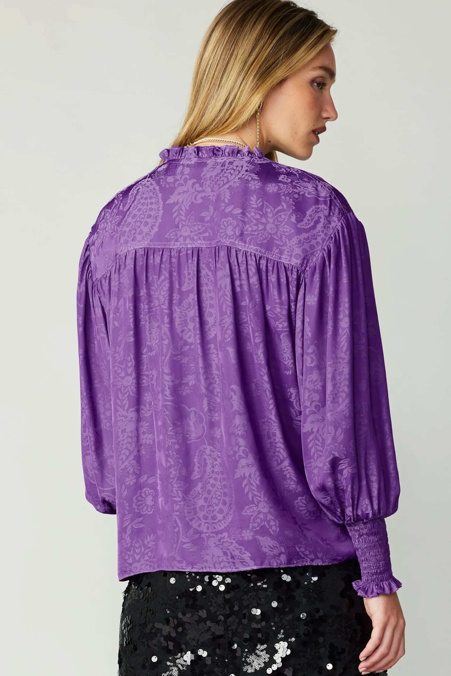 Hot Smocked Cuff Blouse Women Long Sleeve Tops