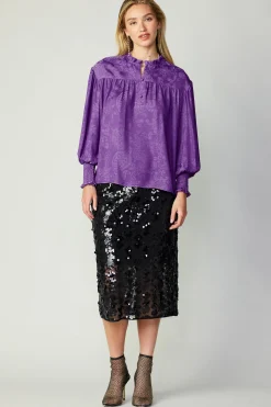 Hot Smocked Cuff Blouse Women Long Sleeve Tops