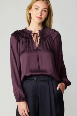 Best Smocked Shoulder Blouse Women Long Sleeve Tops