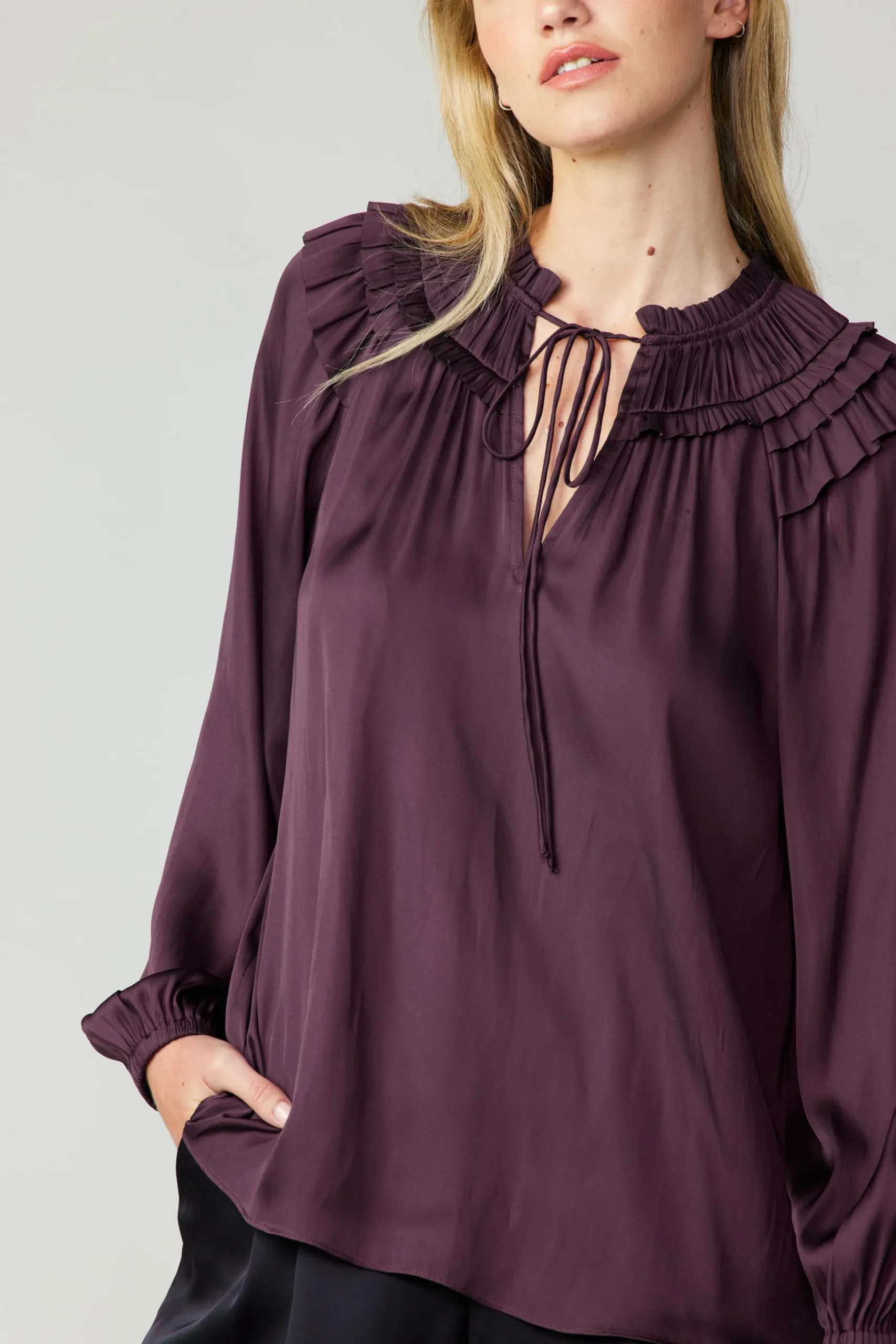 Best Smocked Shoulder Blouse Women Long Sleeve Tops