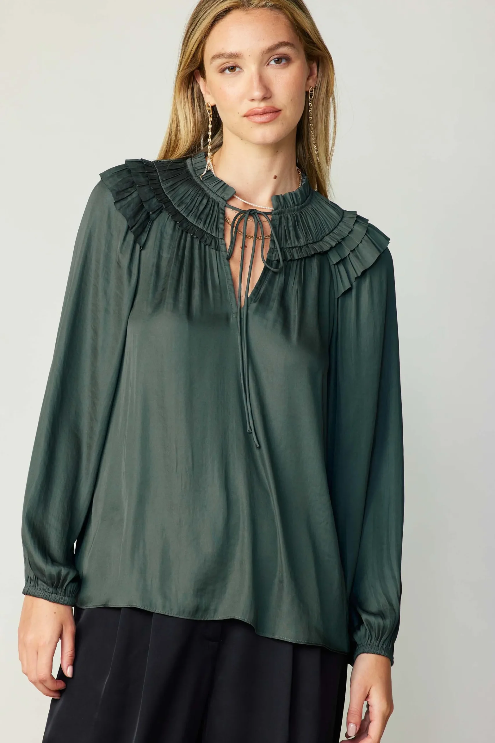 New Smocked Shoulder Blouse Women Long Sleeve Tops