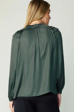 New Smocked Shoulder Blouse Women Long Sleeve Tops