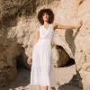 Fashion Smocked Waist Halter Midi Dress Women Midi Dresses