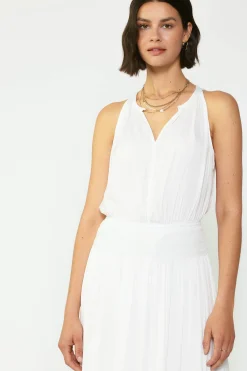 Fashion Smocked Waist Halter Midi Dress Women Midi Dresses